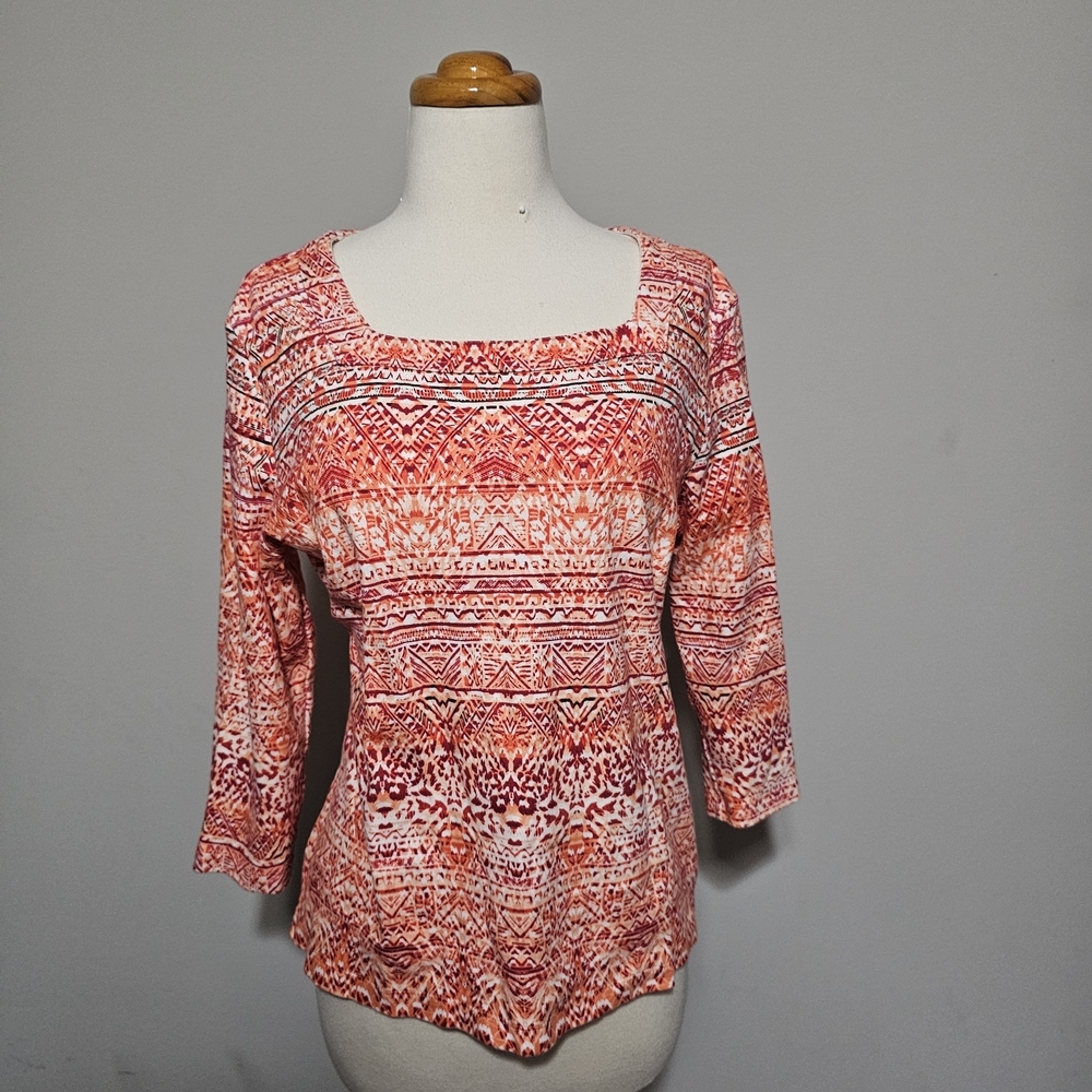 Kim Rogers Orange Red Aztec Ikat Print Square Large